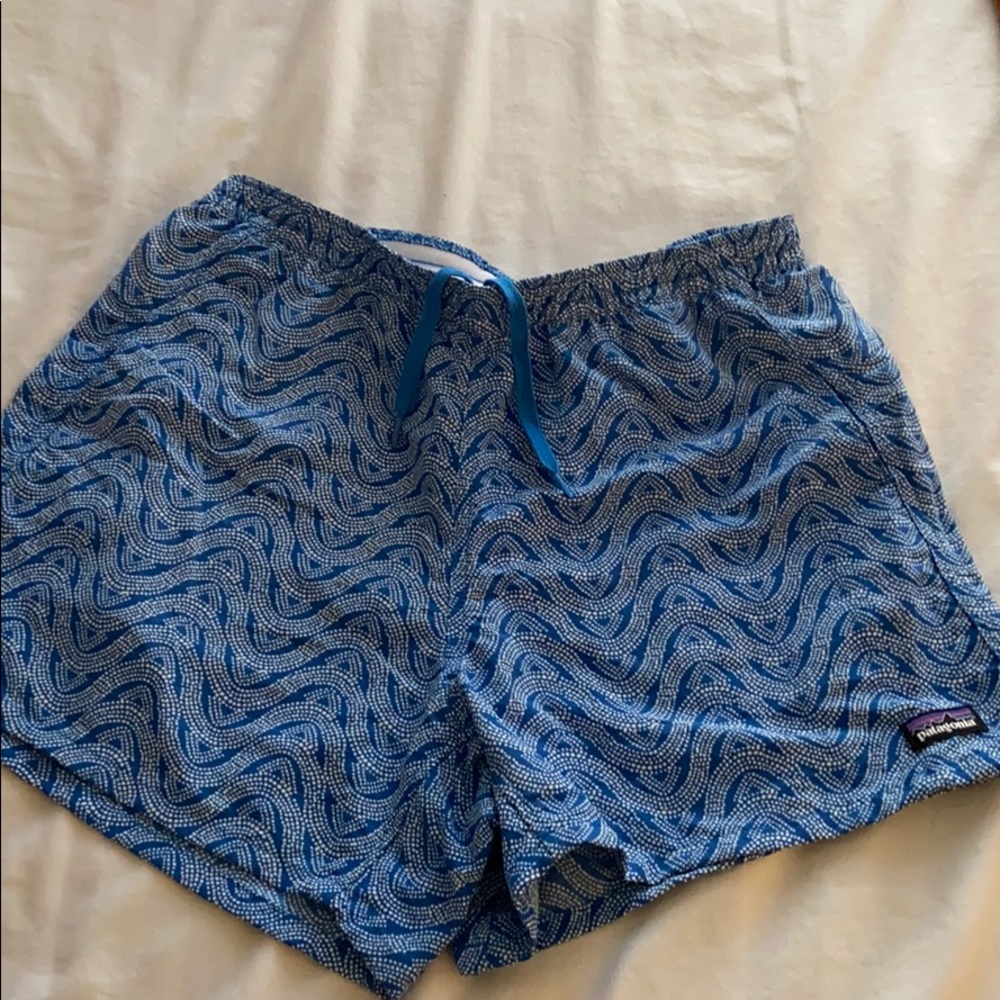 Blue Patagonia hiking shorts